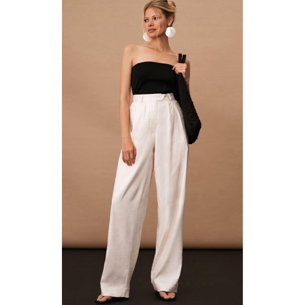 Anthropologie Corey Lynn Calter Pants Women Ivory Pleated Relaxed Trousers Sz XL